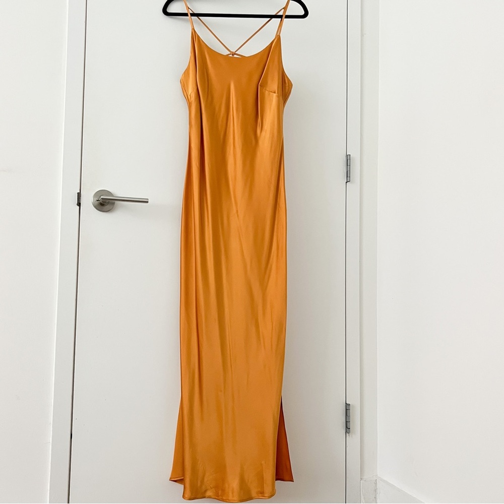 Cuyana Golden Yellow Ochre Charmeuse Slip Dress in Size Medium